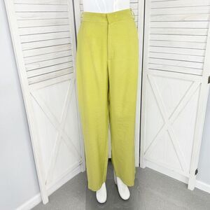 Zara Wide Leg High Rise Trouser Pants Lime Green Yellow Size Small